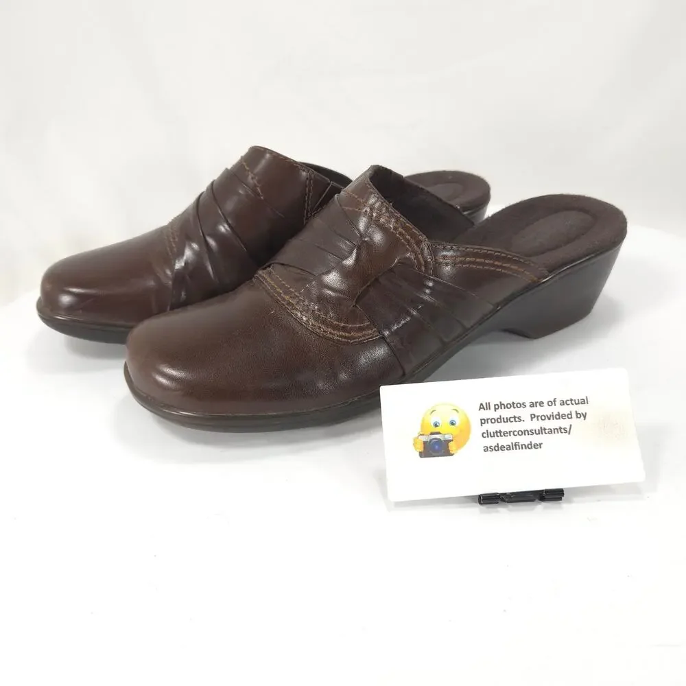 Clarks Bendables Leather Slip On Mule Slide Womens Size 10 M 62900 Brown